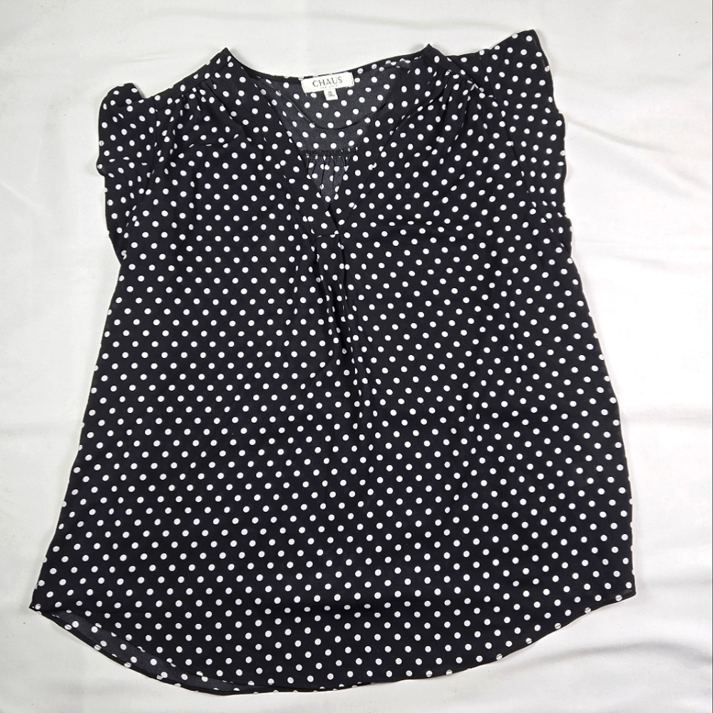 Black and White Polka Dot CHAUS New York 1 XL Blouse
